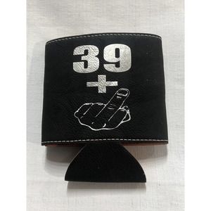 40 Birthday - 39 + Middle Finger Black Leather Koozie - New -Funny Gift - Forty